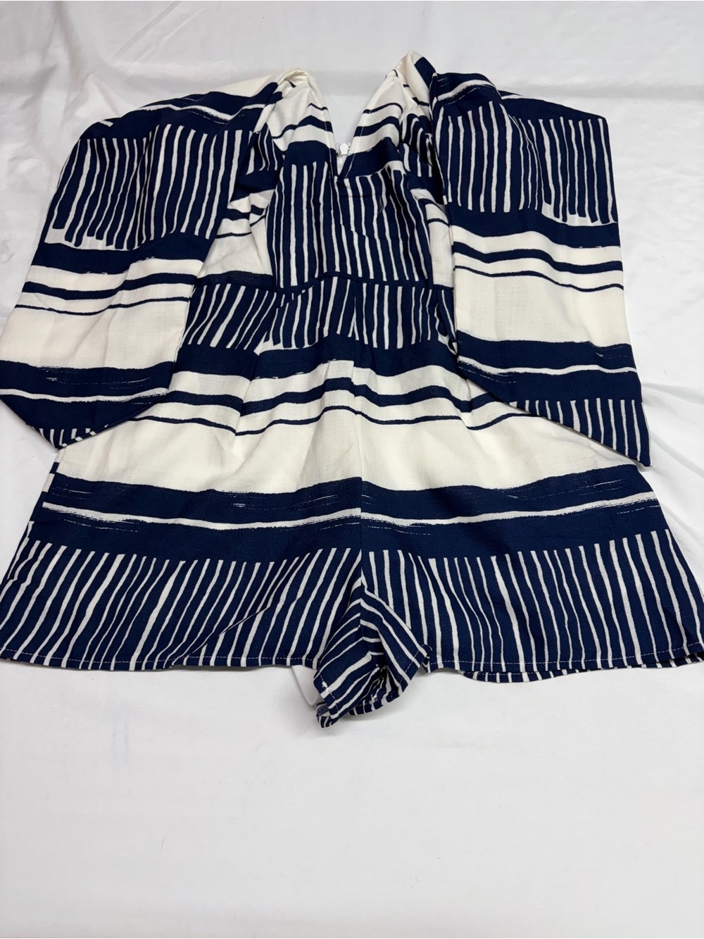 Lulu's Navy and White Striped High-Waist Shorts Romper